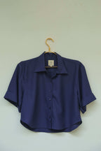 Women’s Deep Blue Crop Shirt Shirts Solid Crop Shirt