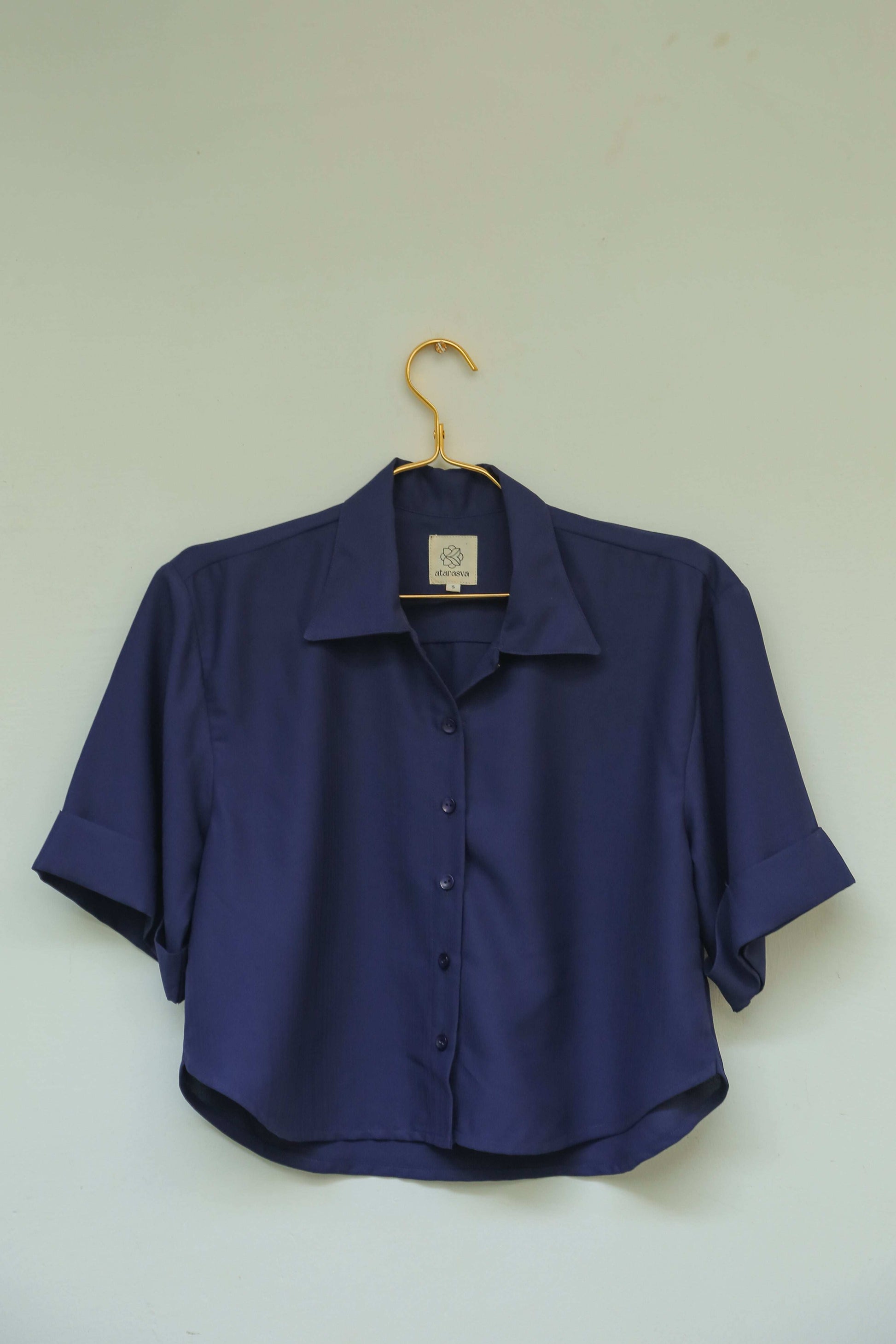 Women’s Deep Blue Crop Shirt Shirts Solid Crop Shirt