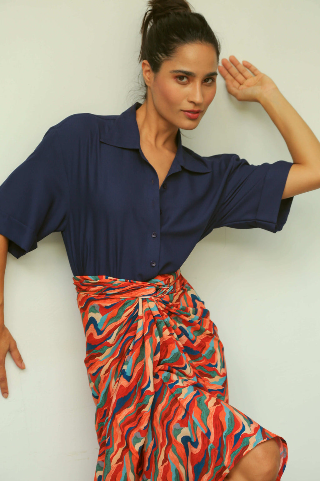 Women’s Deep Blue Crop Shirt Shirts Solid Crop Shirt