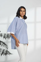 Pinstripe Blue - Fine Cotton Kimono Shirt for Women Women's Shirts Women's Shirts