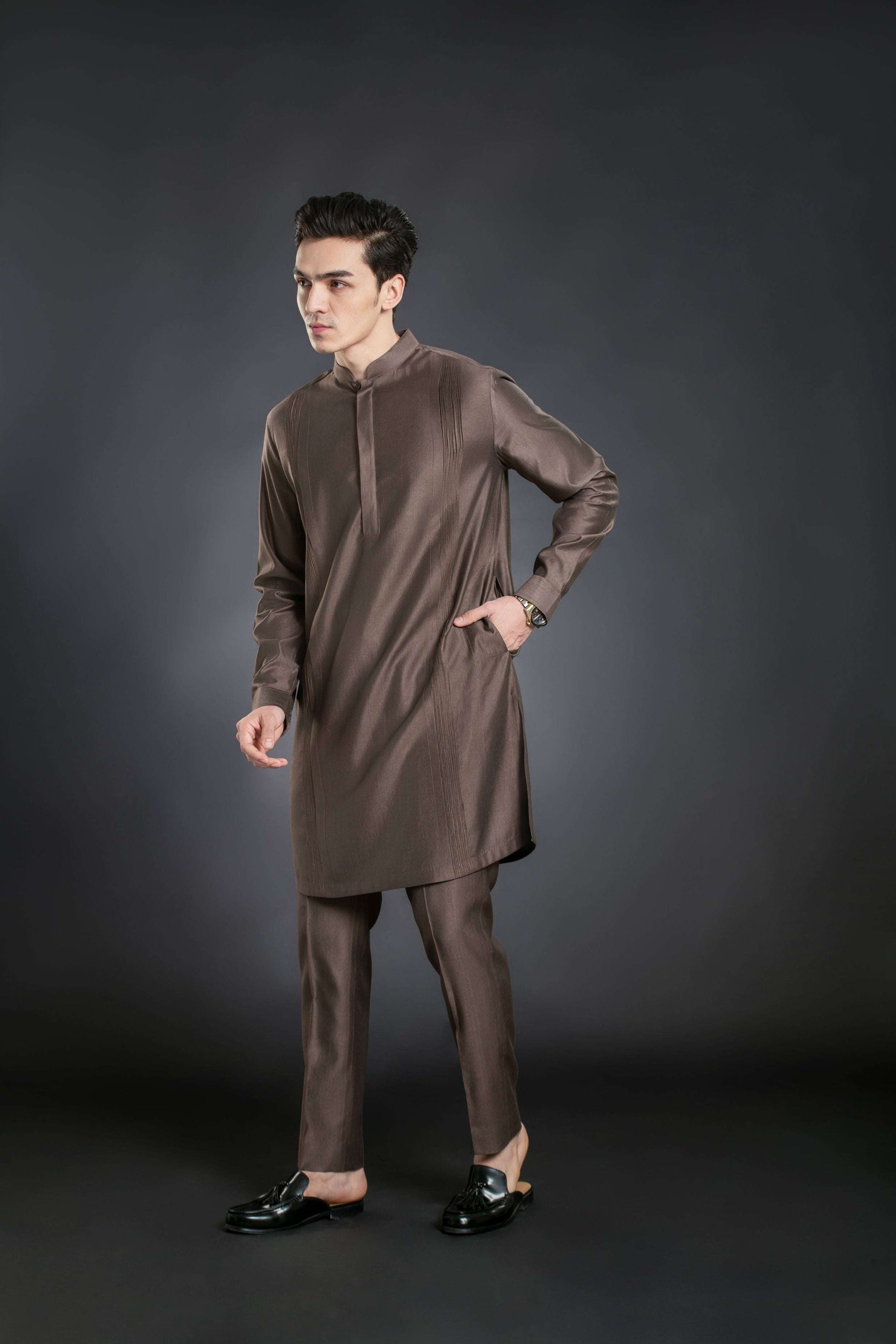 Men's Pin tucks Mid-length Kurta Pant set Kurta Pant Set