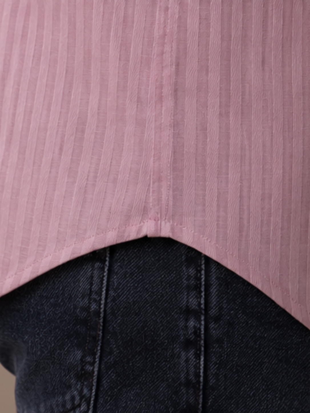 Pink Short Kurta - Curved Hem Detail