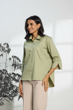 Jalapeno Green - Cotton Satin Formal Shirt for Women Women's Shirt Women's Shirt