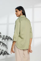 Jalapeno Green - Cotton Satin Formal Shirt for Women Women's Shirt Women's Shirt