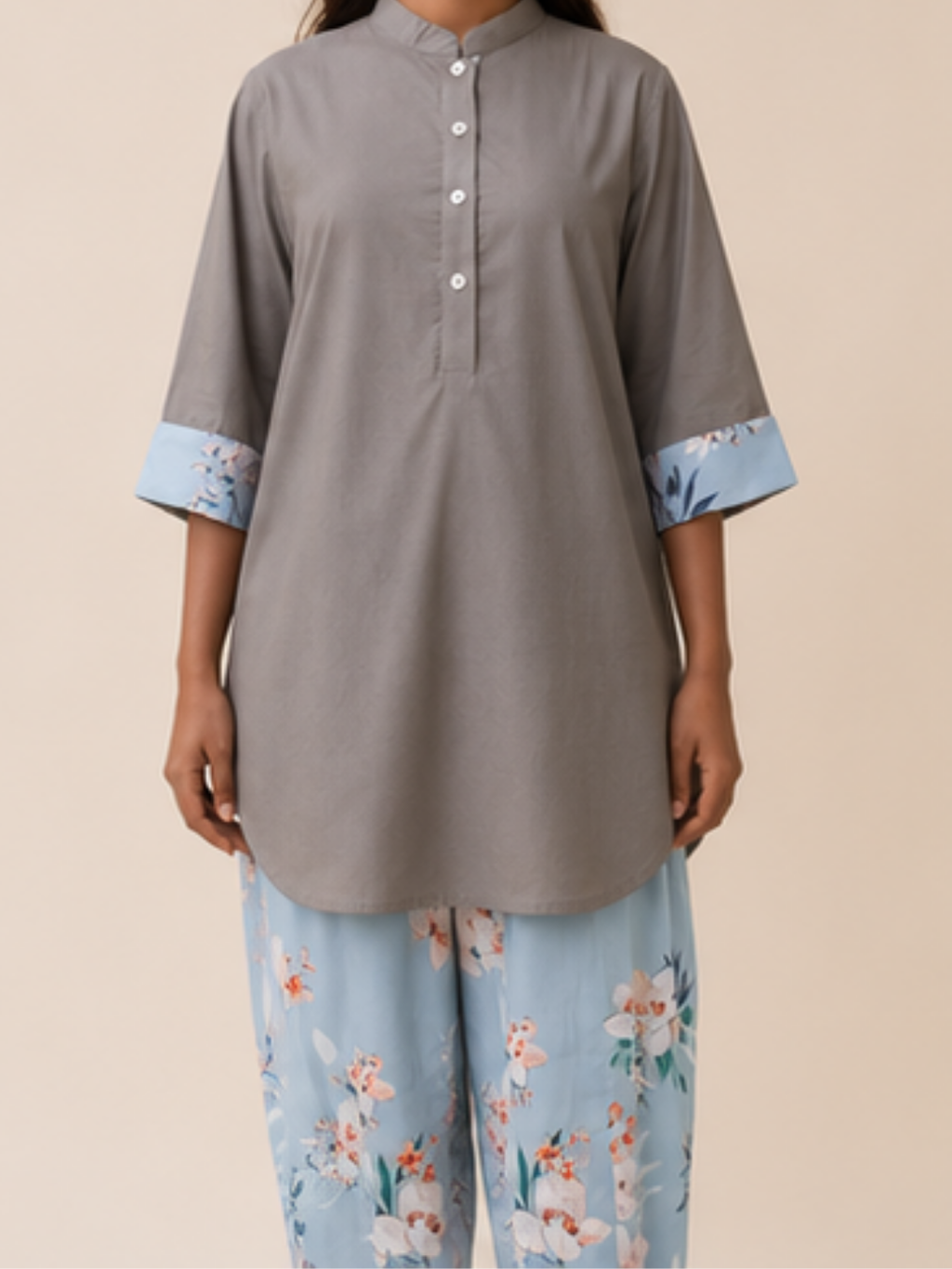 Premium Cotton Grey Kurta Printed Salwar 