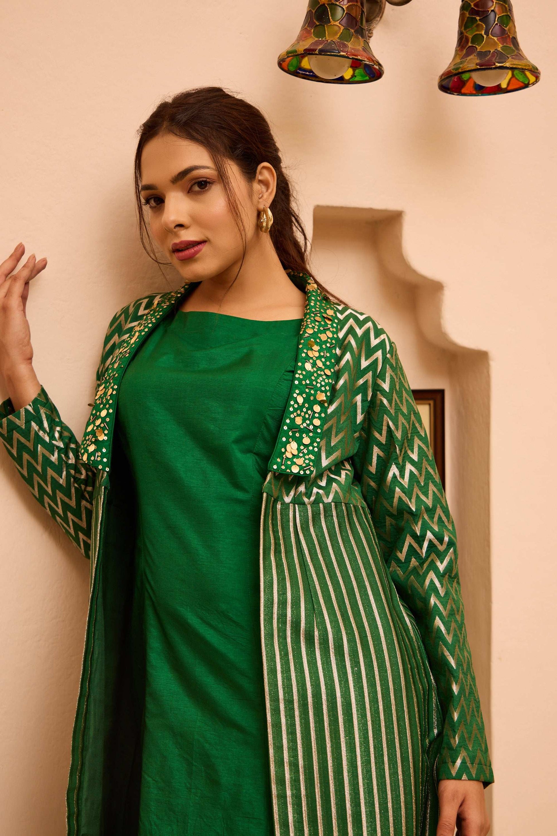 Rubab & Reva - Potli Buttons with Embroidered Collar Twin Set Twinning Statement