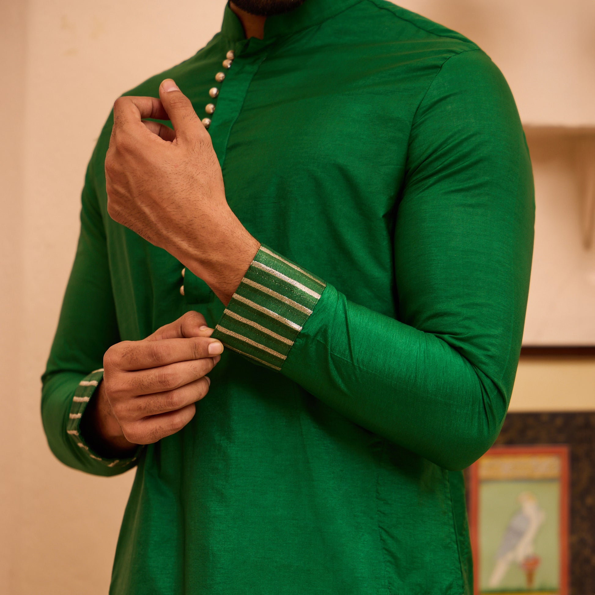 Strips design green kurta