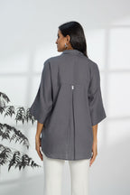 Shadow Grey - Linen Dolman Sleeve Shirt for Women Women's Shirt Women's Shirt