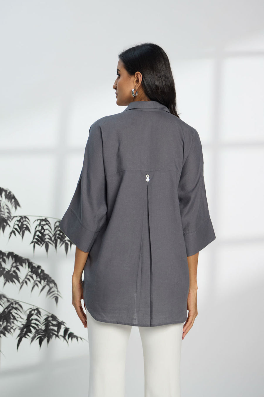 Shadow Grey - Linen Dolman Sleeve Shirt for Women Women's Shirt Women's Shirt