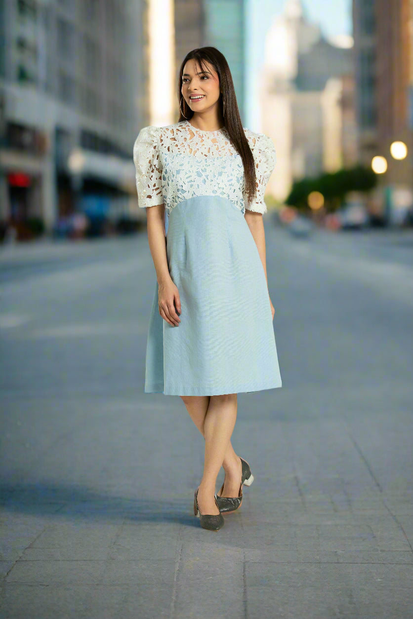 Women's Crochet Linen Dress Midi Dress