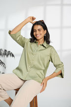 Jalapeno Green - Cotton Satin Formal Shirt for Women Women's Shirt Women's Shirt