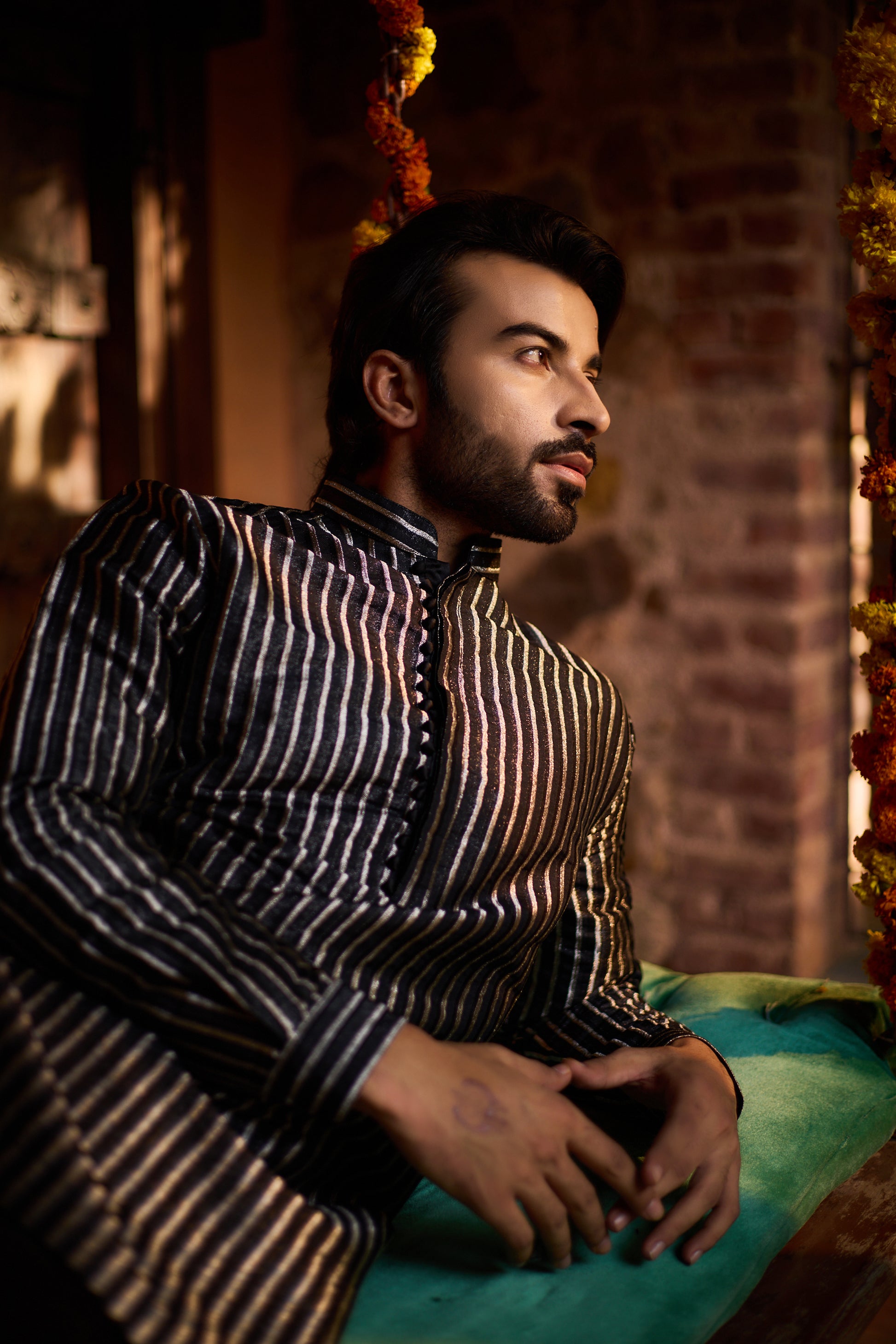 Tusar silk black kurta