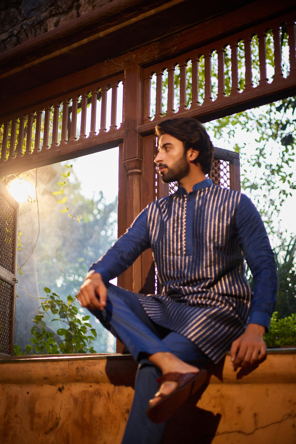 Tussar Silk Blue Mens Kurta set