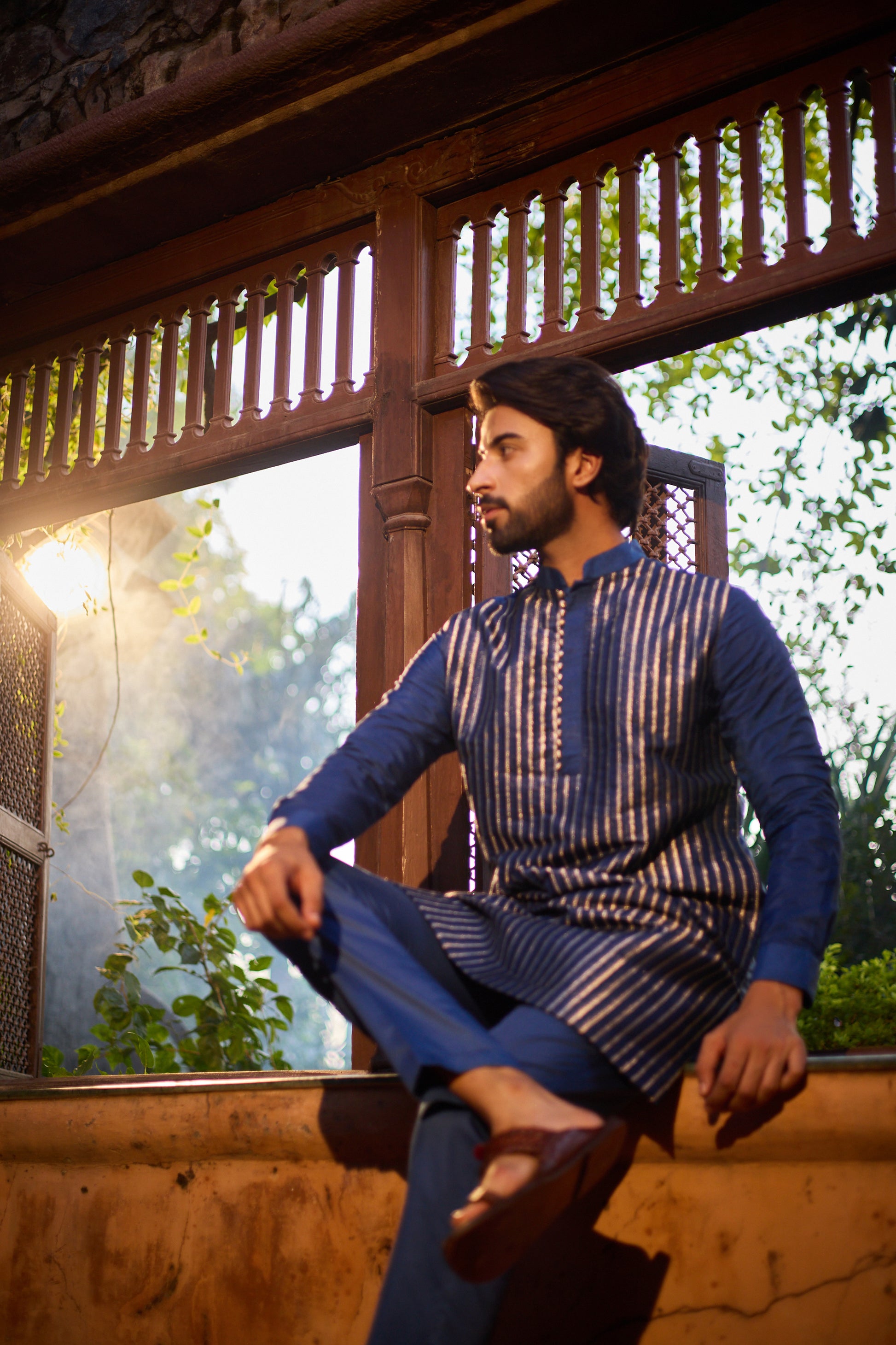 Tussar Silk Blue Mens Kurta set
