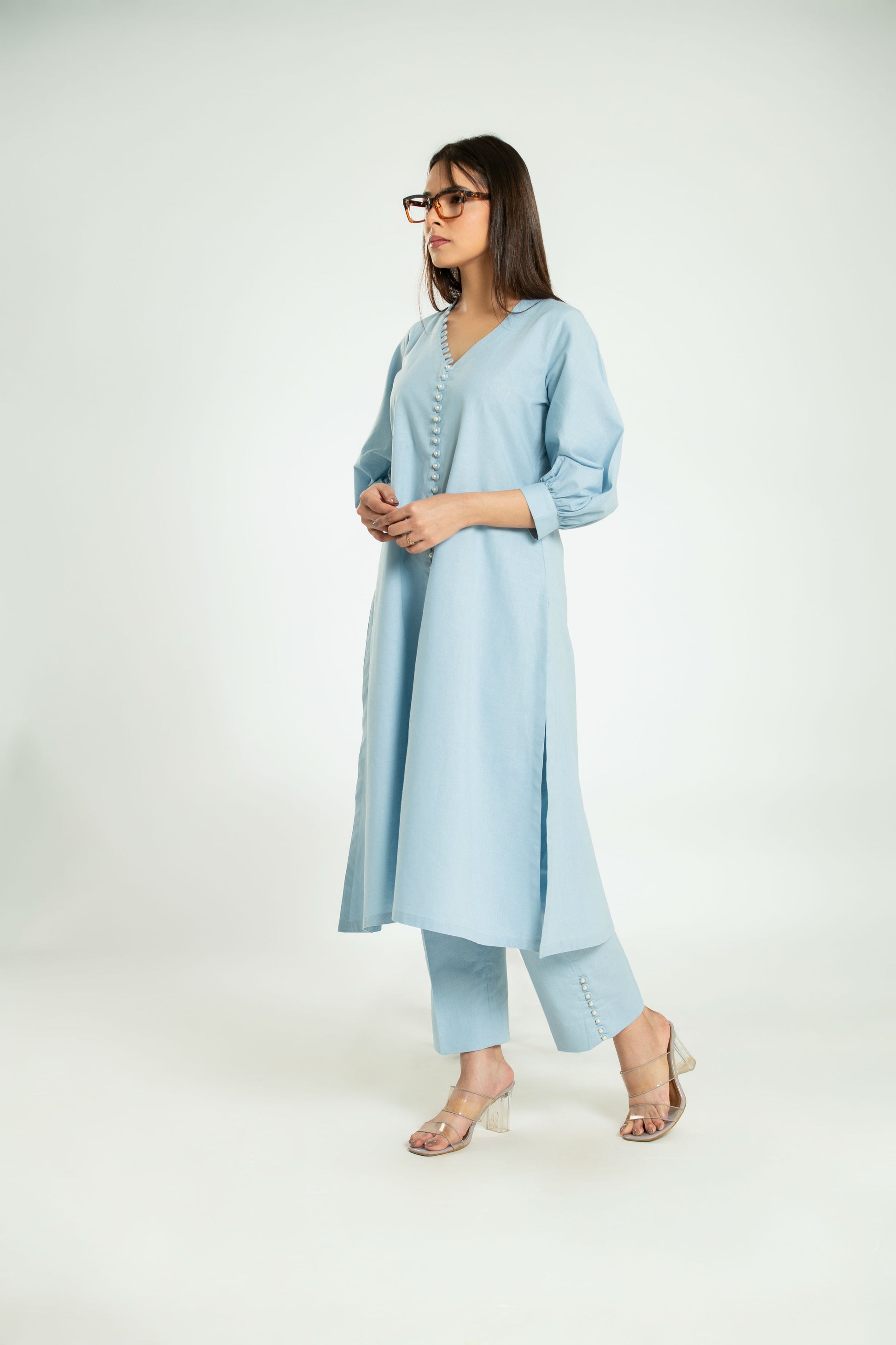 V-neck ice blue co-ord set