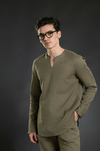 Men's V-Neck Linen Lounge Shirt Short Kurta