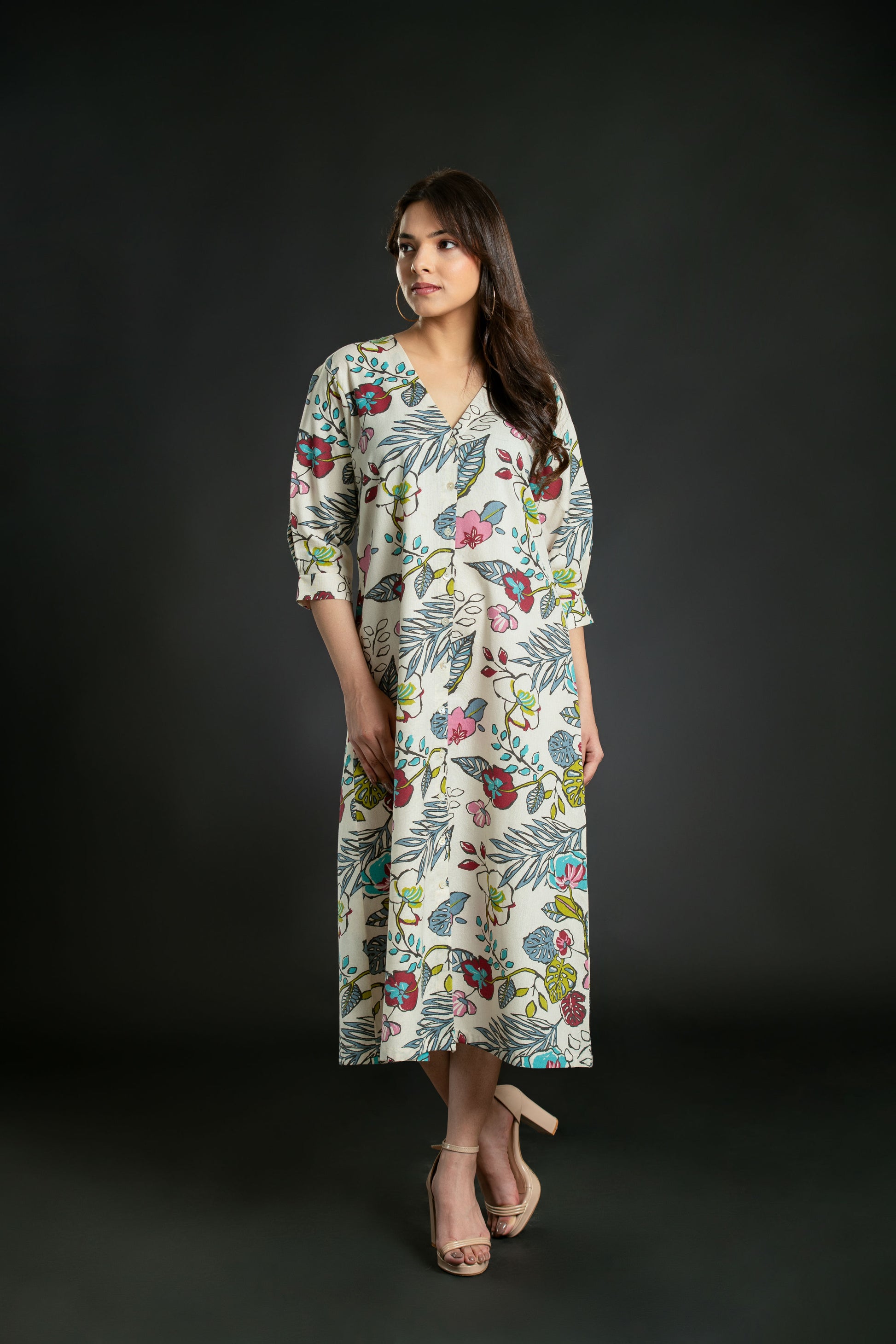 V-neck women midi dress