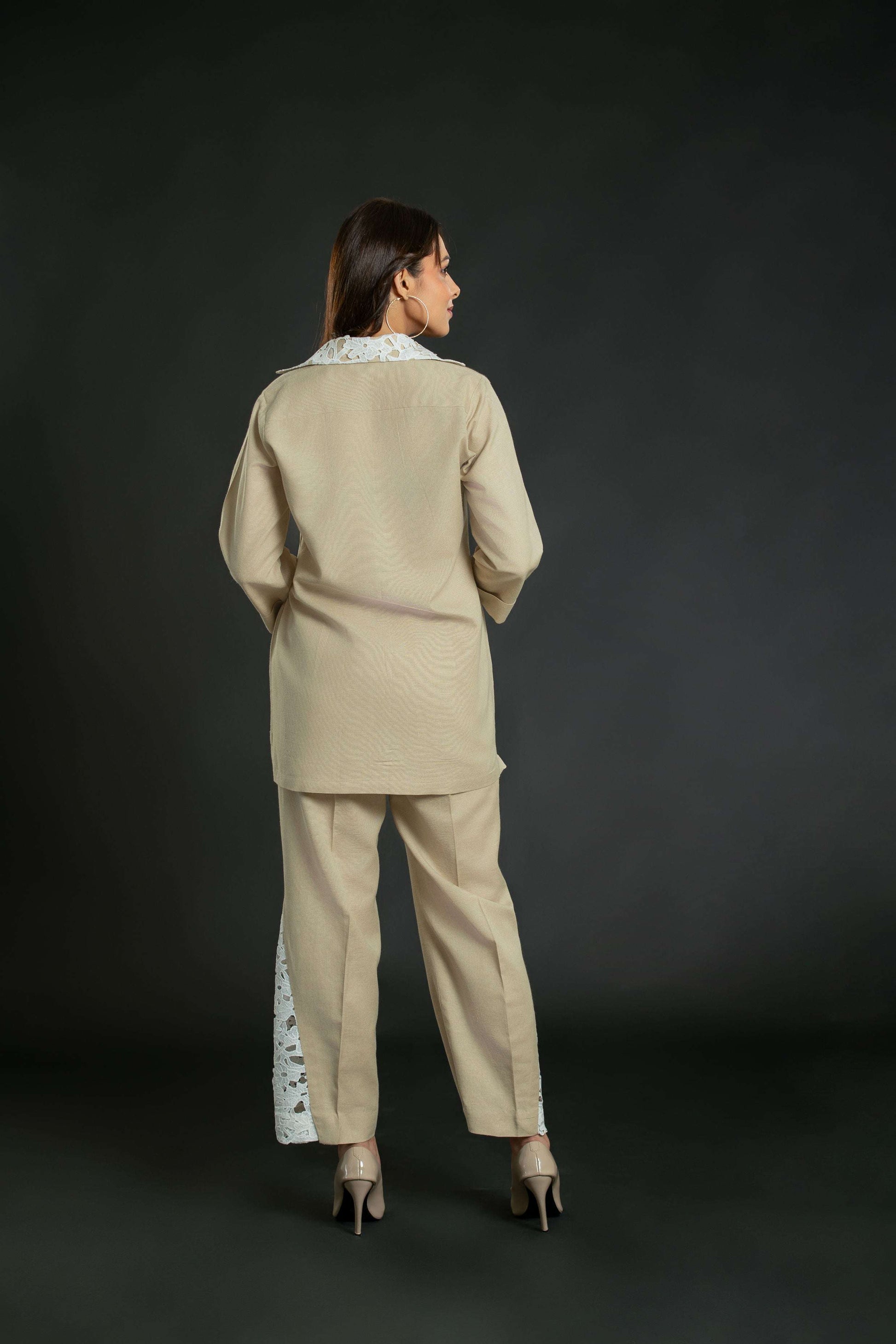 Women's Crochet Collar Short Coord with Bottom Crochet Detailing Short Co-Ord Set