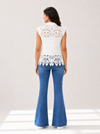 White Cap Sleeves Lace Womens Top