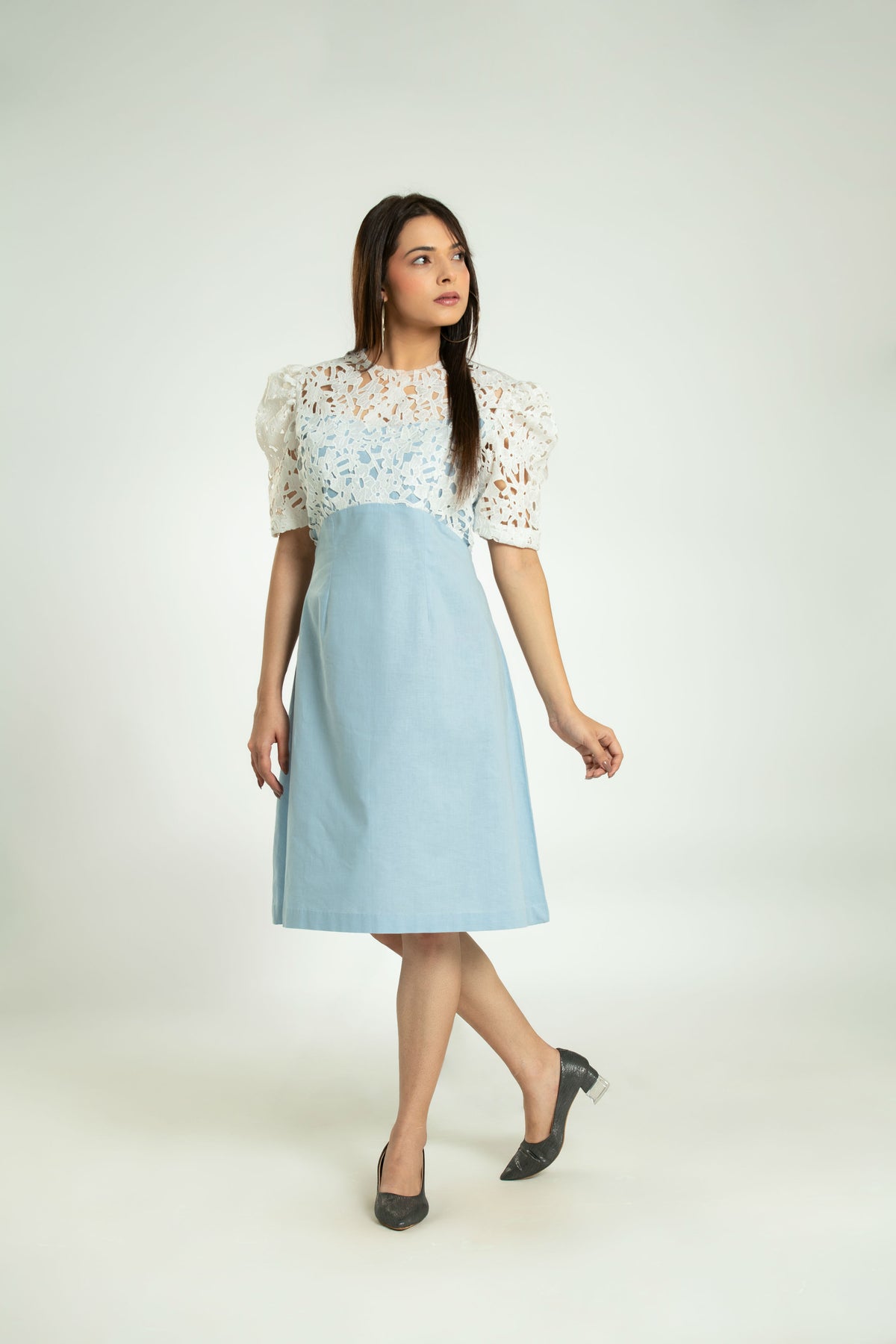 Women's Crochet Linen Dress Midi Dress