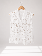 White Schiffli Fabric Casual Lace Top