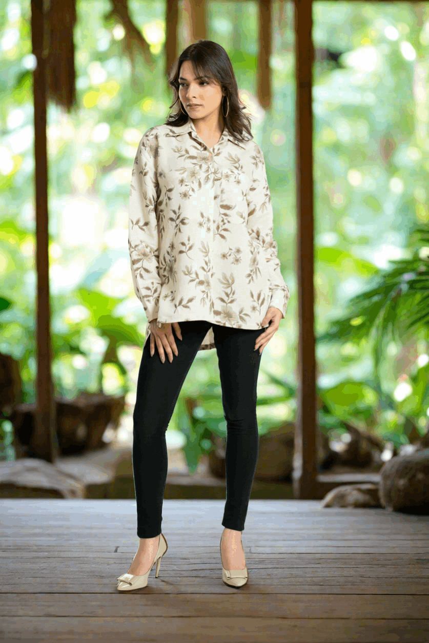 Women's Floral Printed Oversize Fit Shirt Casual Shirt