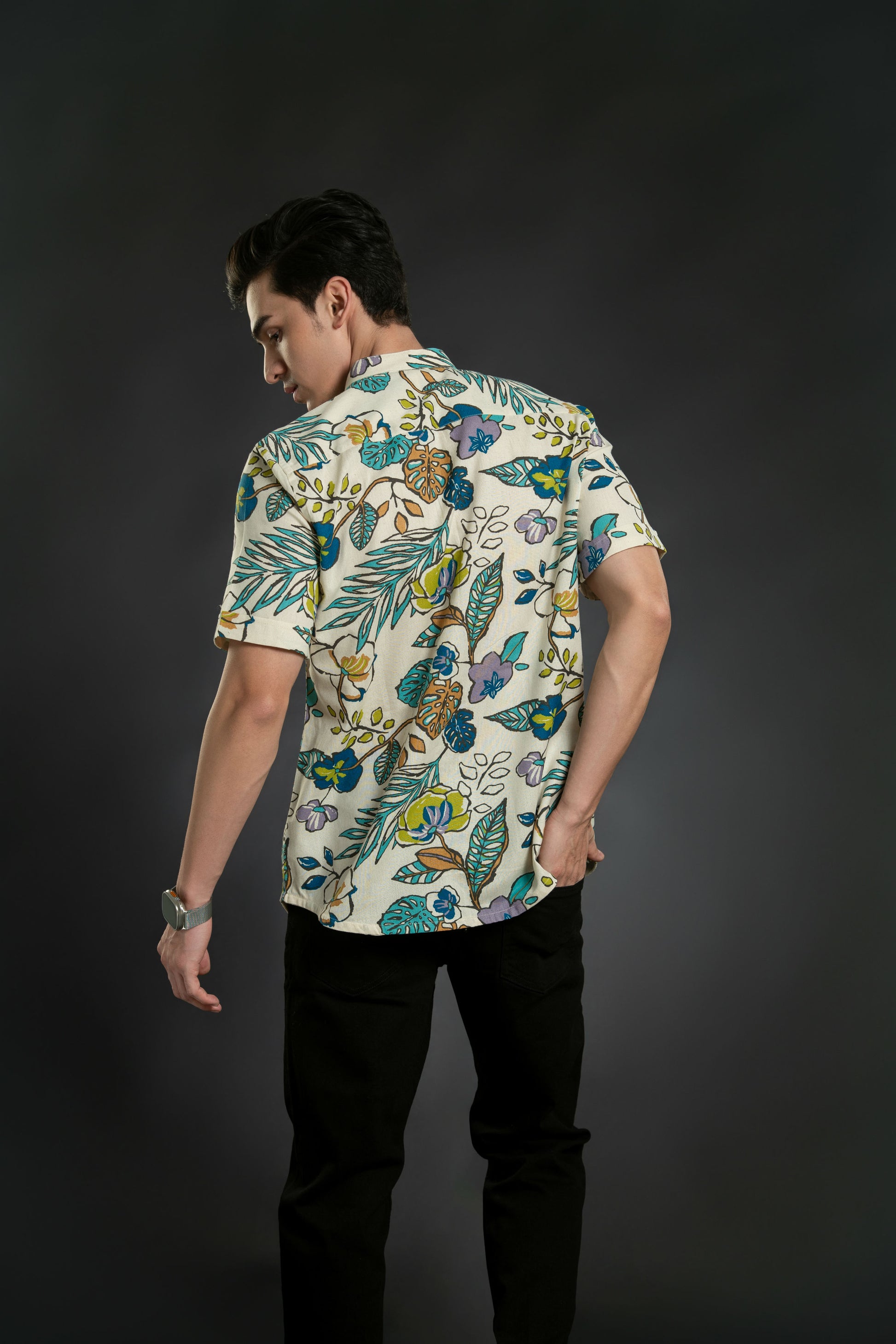 back view of leaf design shirt