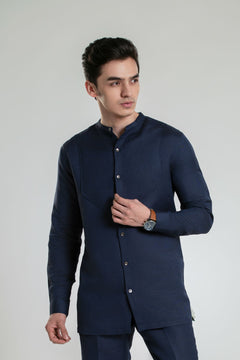 Temple Mandarin Collar Linen Shirt