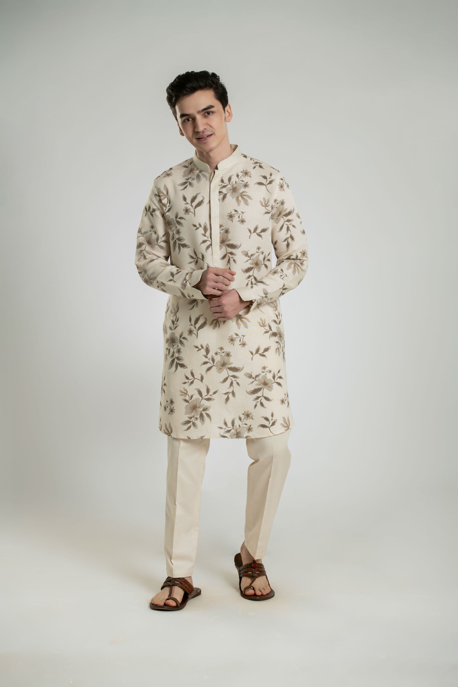 buy beige mens kurta set