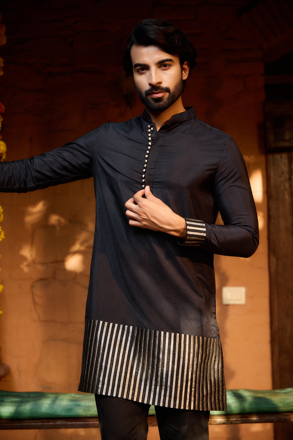 Mannat & Zoya - Vertical Stripes Collar Design Black Twin Set