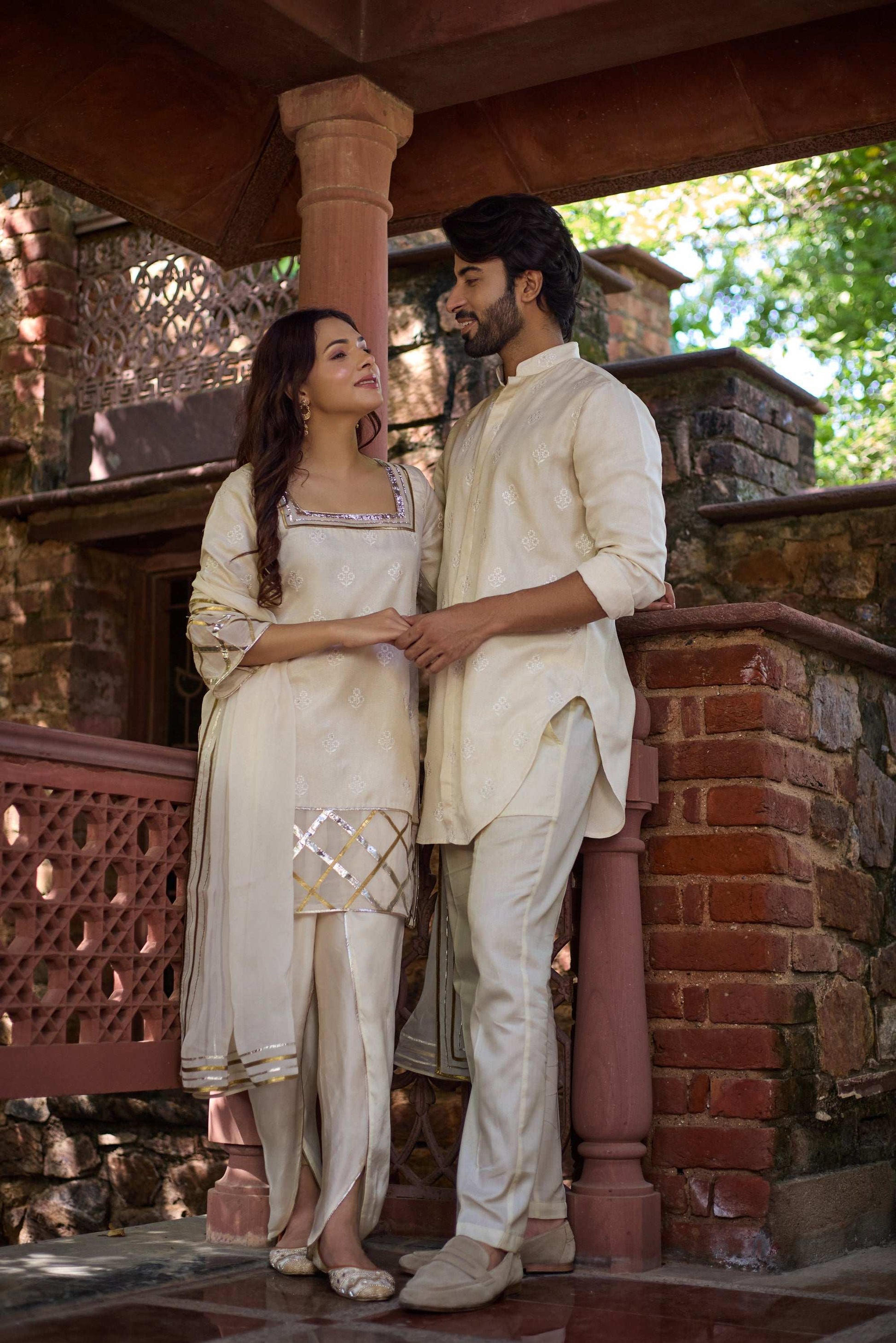 Arham & Ruhani - Mandarin Collar & Square Neckline Twin Set Twinning Statement