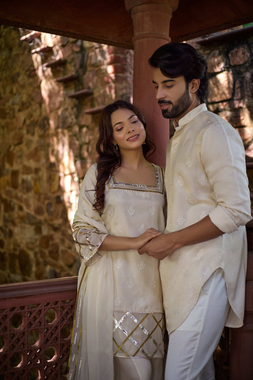 Arham & Ruhani - Mandarin Collar & Square Neckline Twin Set Twinning Statement