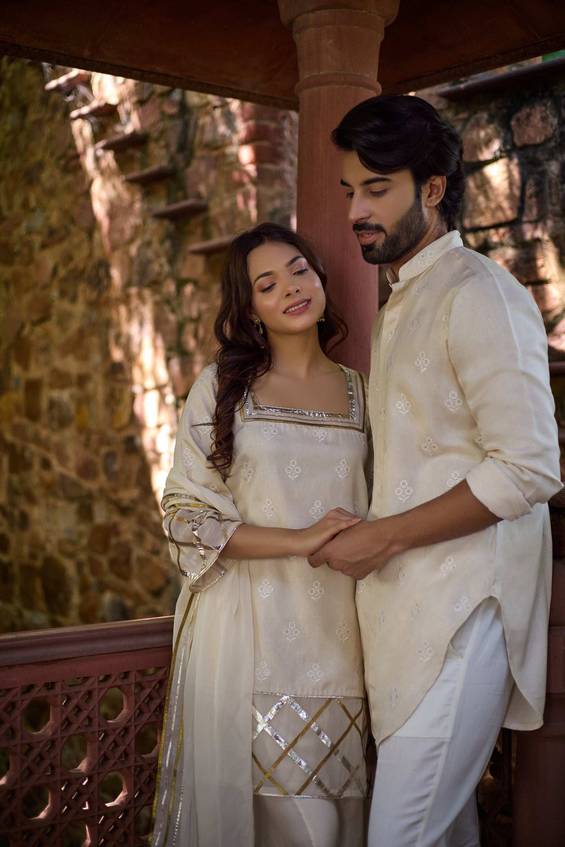 Arham & Ruhani - Mandarin Collar & Square Neckline Twin Set Twinning Statement