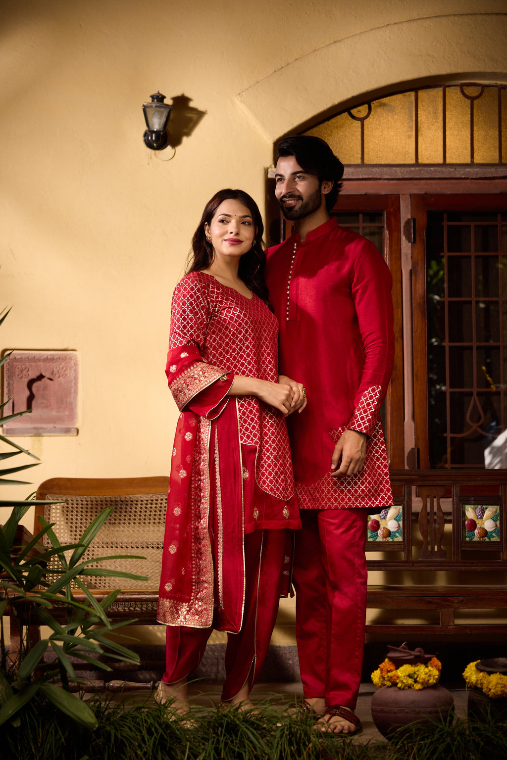Kaynaat & Qurat - Temple with Tulip Salwar Man Women Set