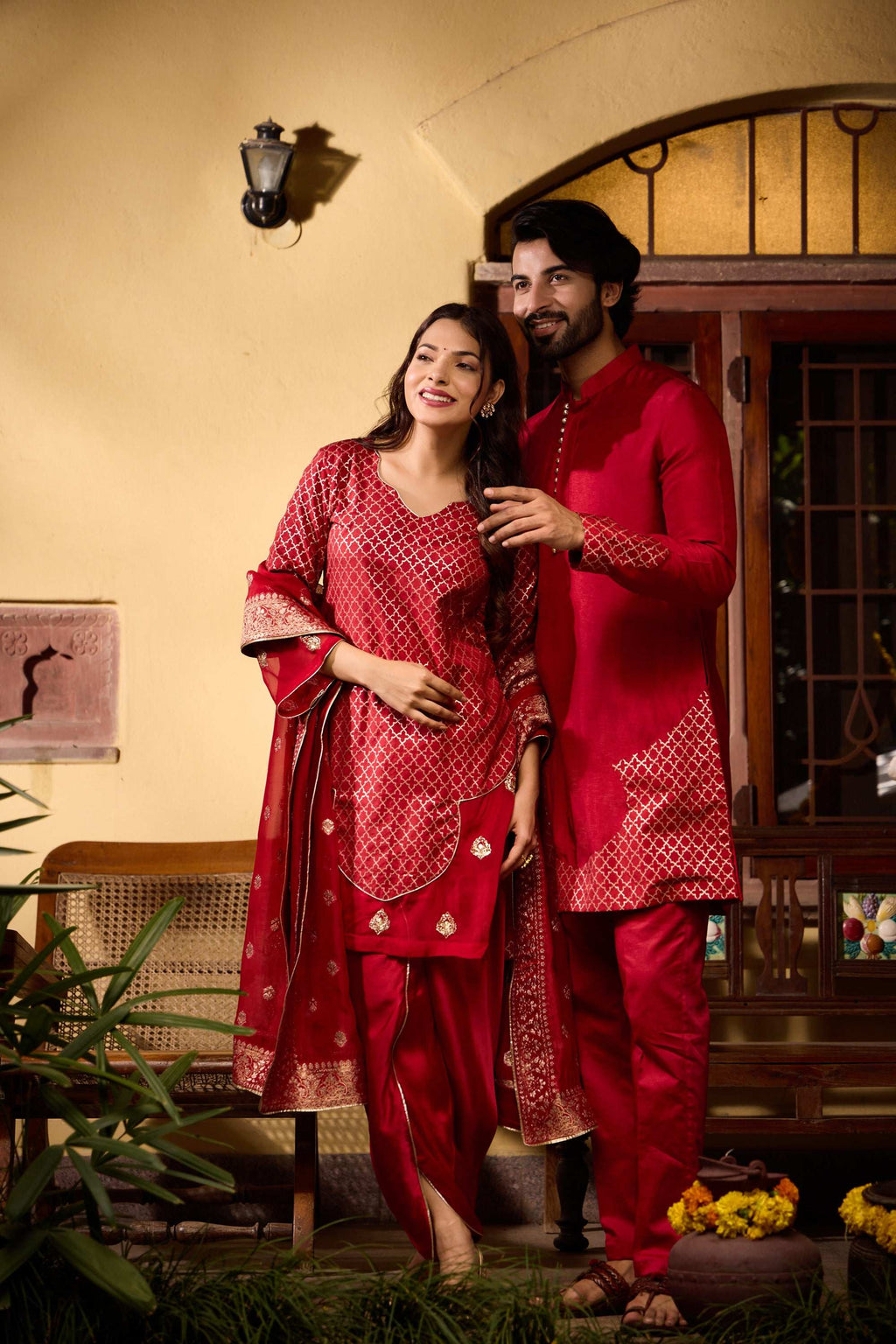 Kaynaat & Qurat - Temple with Tulip Salwar Man Women Set Twinning Statement