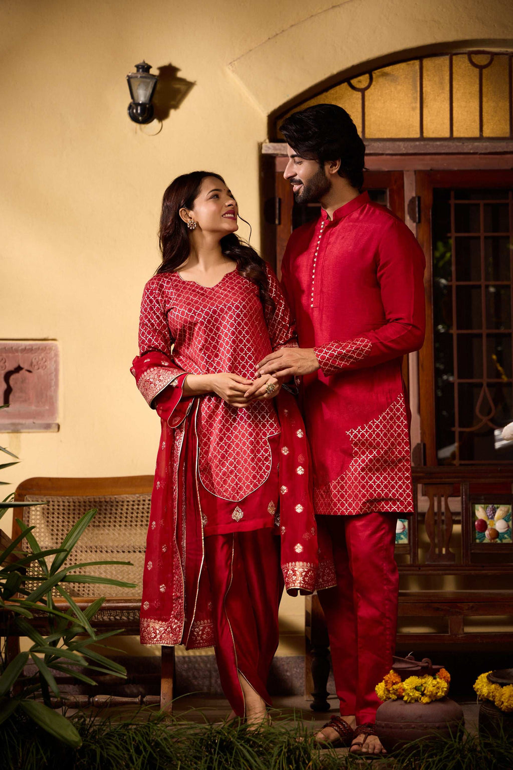 Kaynaat & Qurat - Temple with Tulip Salwar Man Women Set Twinning Statement