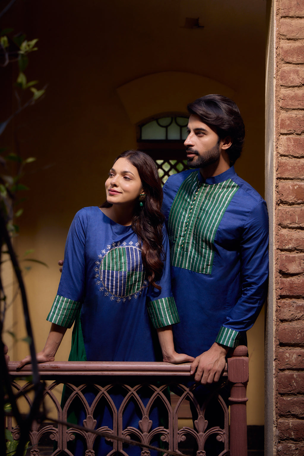 Azaan & Ayana - Silk Gold Striped & Potli Buttons Twin Set
