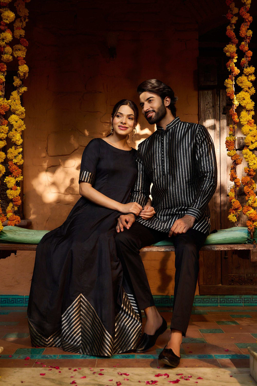 Heera & Hunar Vertical Striking Temple Stripes Design Twin Set Twinning Statement