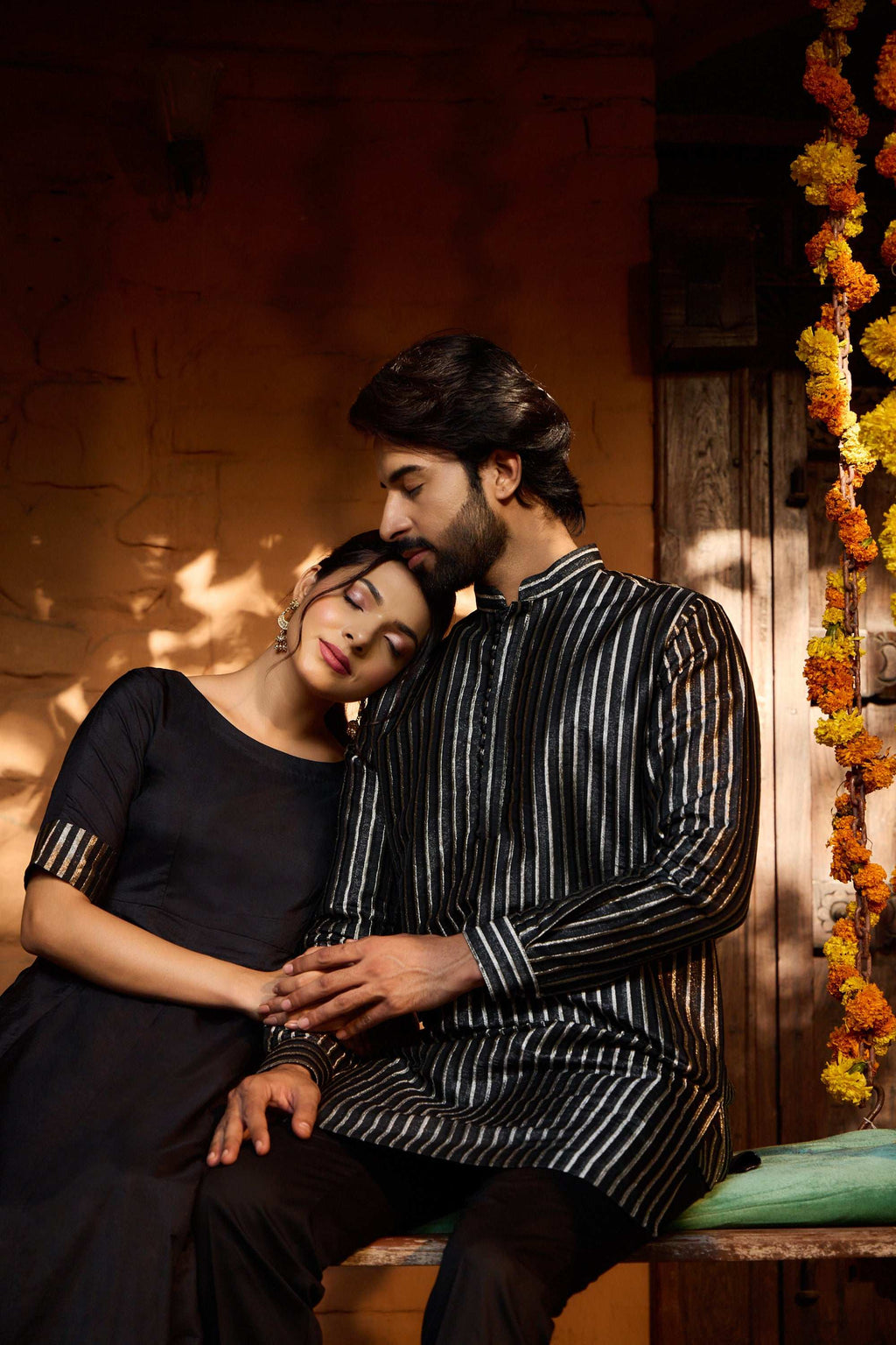 Heera & Hunar Vertical Striking Temple Stripes Design Twin Set Twinning Statement