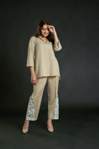 Women's Crochet Collar Short Coord with Bottom Crochet Detailing Short Co-Ord Set