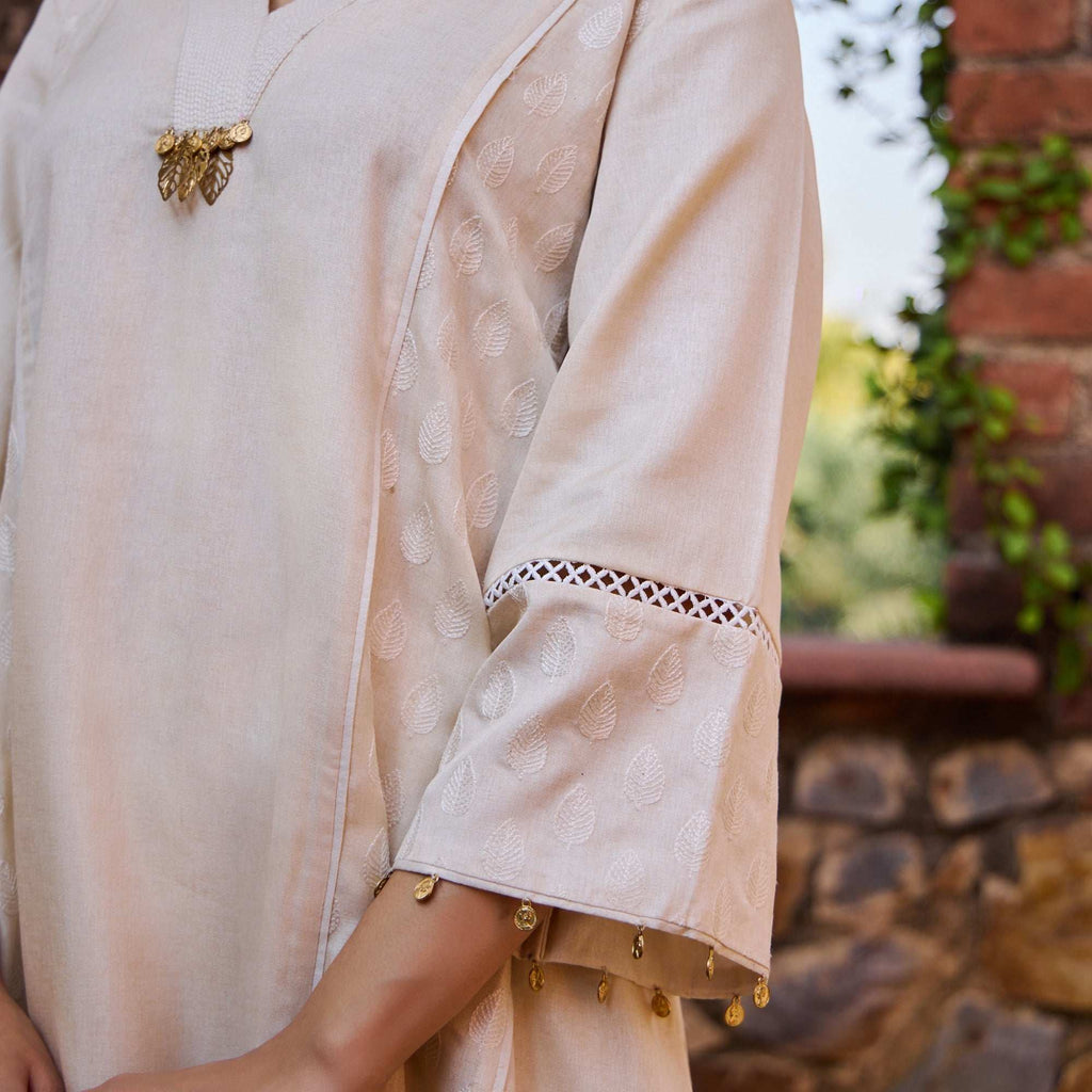 Dilnaaz - V-Neckline 3/4 Sleeves Tussar Silk Women Anarkali Short kalidaar suit Short kalidaar suit