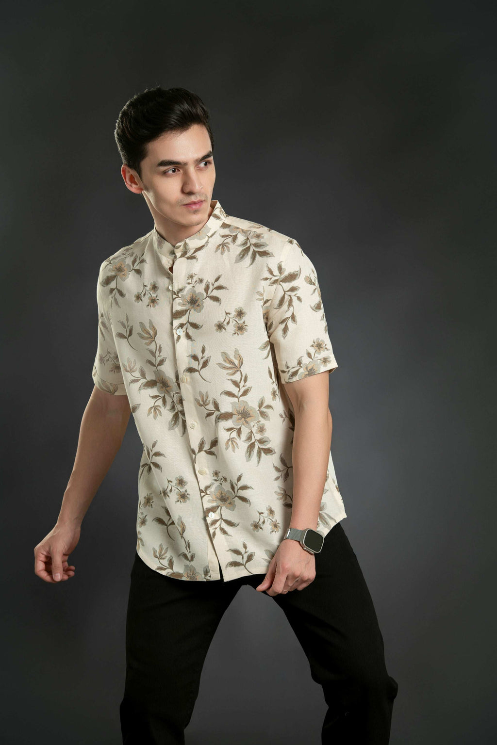 Floral Mandarin Linen Shirt Casual Shirt