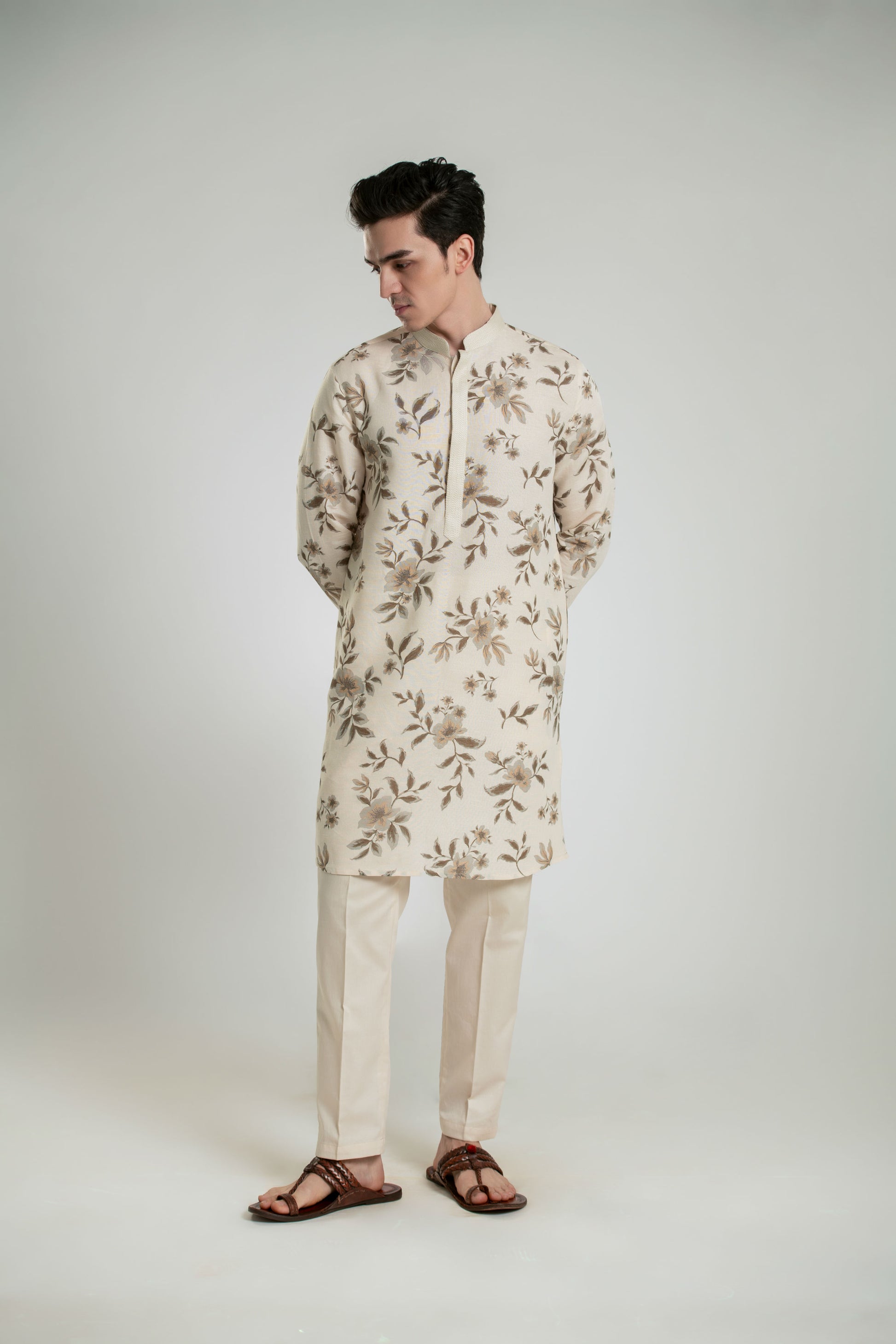 linen beige kurta set