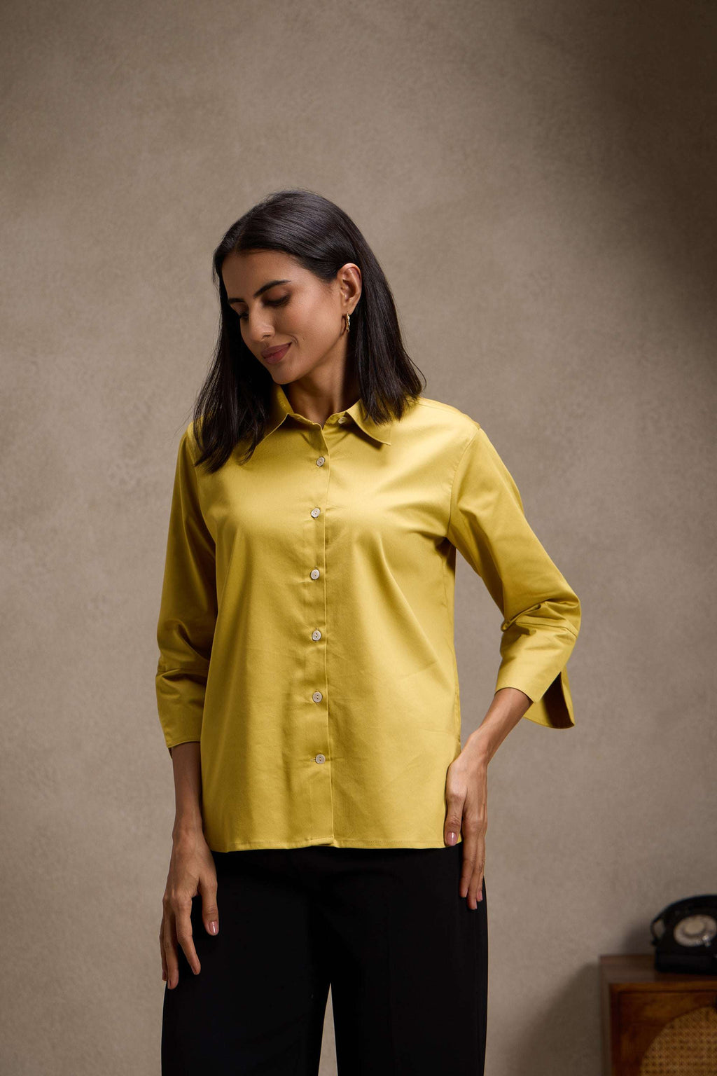 Gold Yellow - Cotton Satin Formal Shirt for women Women's Shirt Women's Shirt