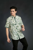 Floral Linen Shirt With Mandarin Collar Casual Shirt