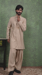 Parvaaz - Men's Embroiderd Beige Kurta Salwar Set
