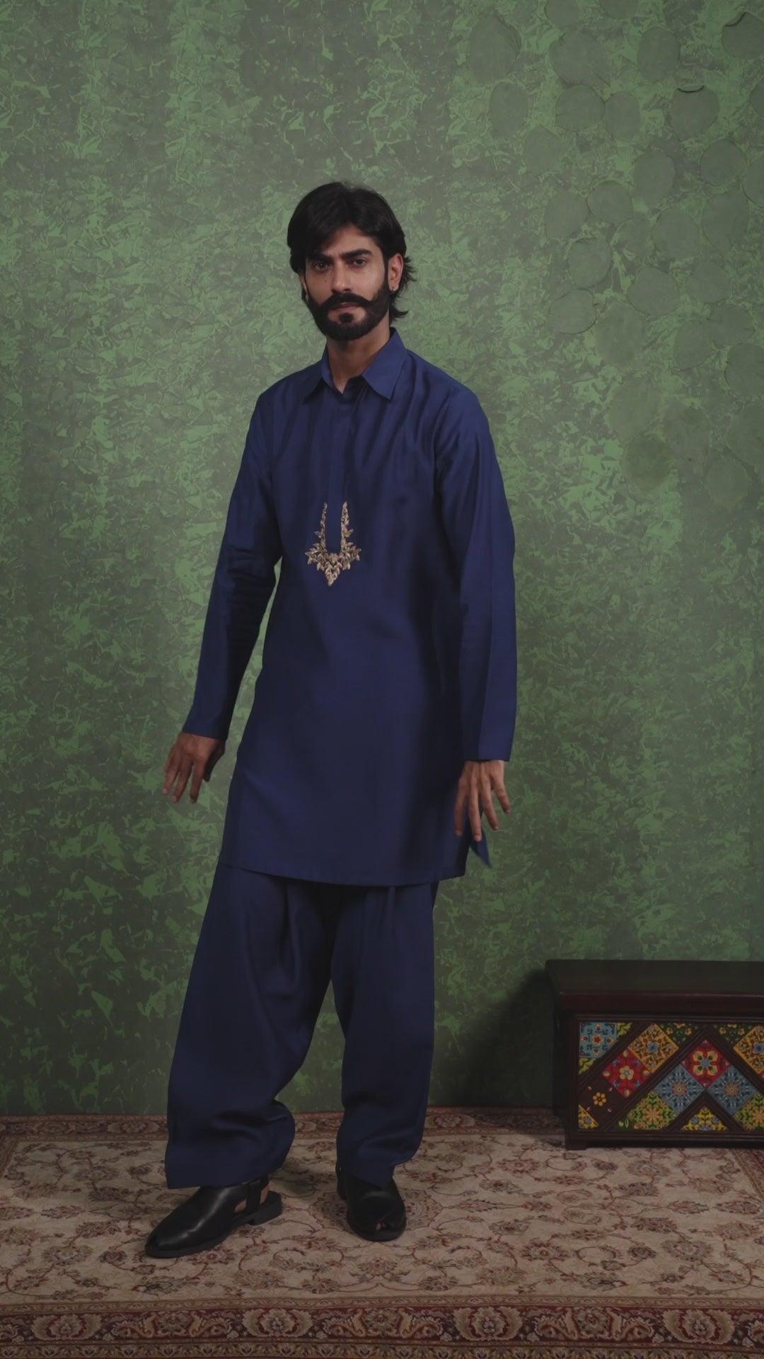 Parvaaz - Men's Embroiderd Royal Blue Kurta Salwar Set