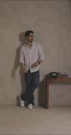 Vanilla White - Linen Mandarin Collar Shirt for Men Men's Shirt Men's Shirt