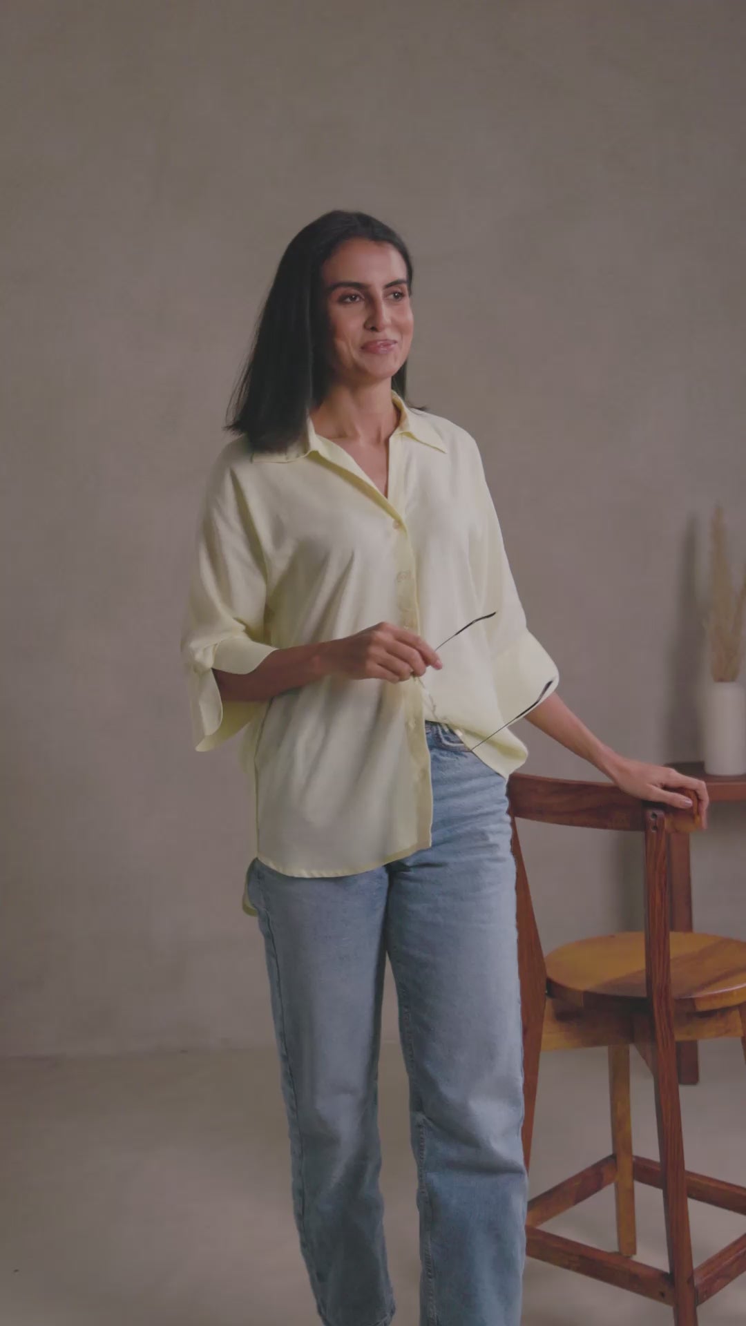 Lemon blossom - Linen Dolman Sleeve Shirt for Women