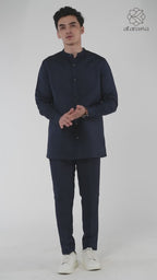 Temple Mandarin Collar Linen Shirt Casual Shirt